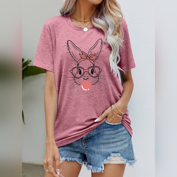 Tops - Easter Bunny Graphic Round Neck T-Shirt